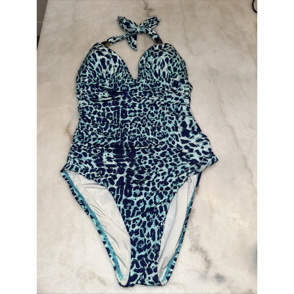 vix paula hermanny Blue‎ And Teal Animal Print One Piece Swimsuit Size 6 Halter